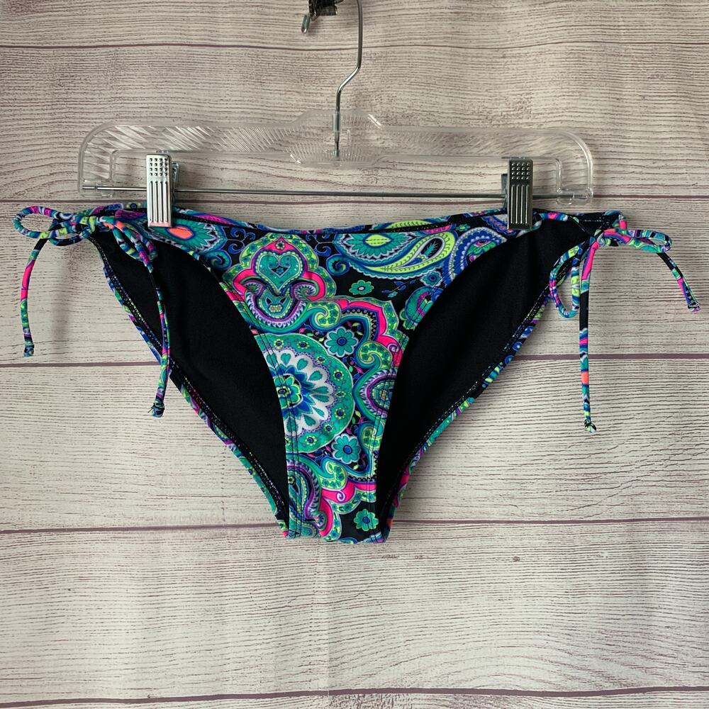 OP Colorful Paisley Bikini Bottom Swimsuit with Tie String Sides Size Large